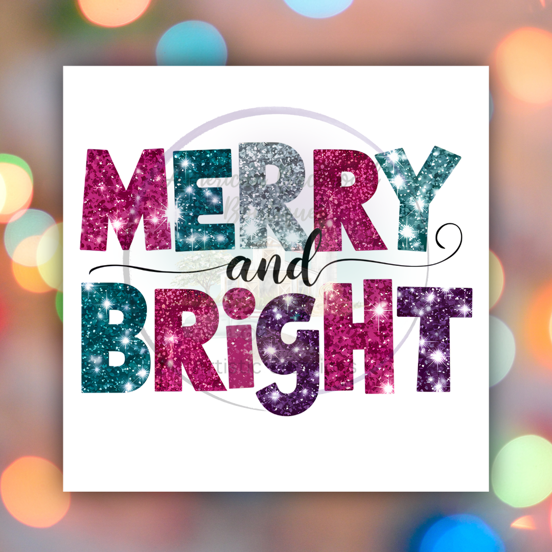 MERRY & BRIGHT Christmas DTF Transfer "Print"