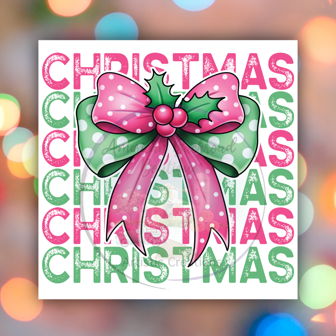 Christmas Coquette Pink Bow DTF Transfer "Print"