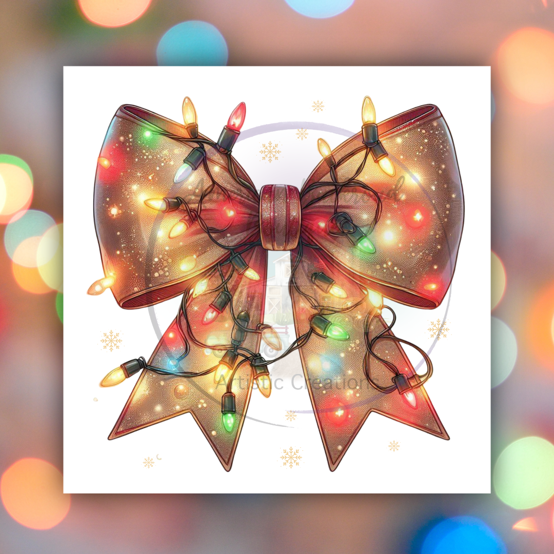 Christmas Coquette Brown Bow with Lights DTF Transfer "Print"